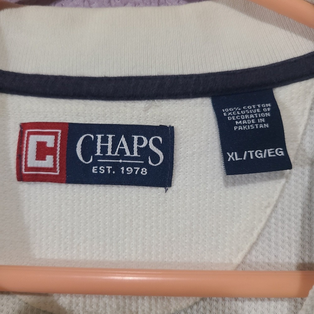 Chaps Golf Polo Shirt Mens XL Cream Navy Trim Short Sleeve Cotton Textured - Picture 3 of 6